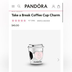 Pandora Take A Break Coffee Cup Charm Brand New. Never worn.